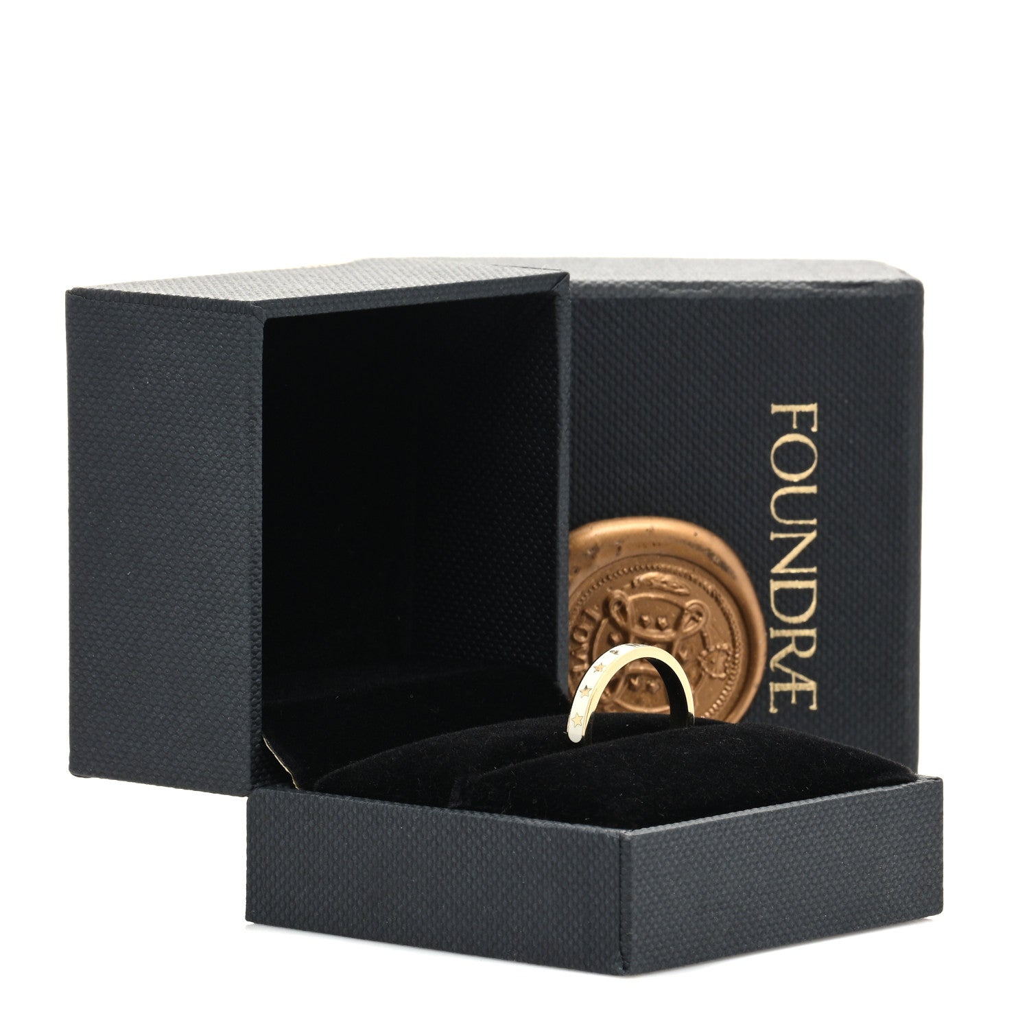Foundrae 18K Yellow Gold Champleve Enamel Thin Amate Love Band Ring White 53 6.5 5 of 5