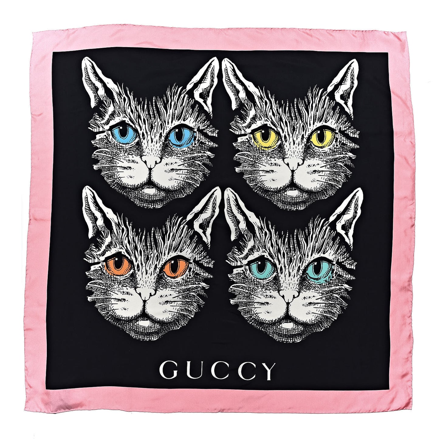 Silk Mystic Cat Square Scarf Black