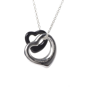 Tiffany Sterling Silver Black Jade Elsa Peretti Open Heart Pendant Necklace 7 of 7