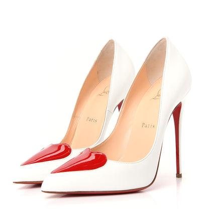 Christian Louboutin Jazz Calf Patent Corafront 120 Pumps 38 White Red 3 of 9