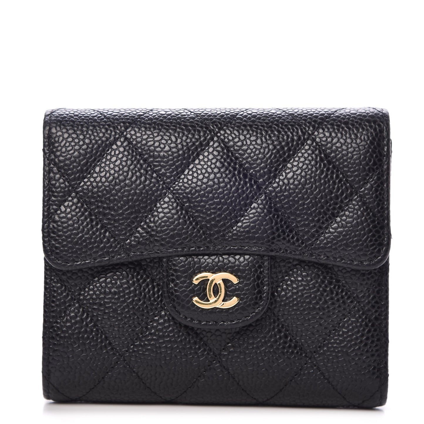 Caviar Quilted Compact Flap Wallet Black