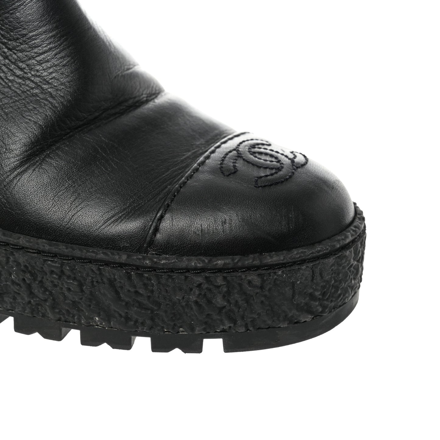 Calfskin Cap Toe CC Ankle Boots 39 Black