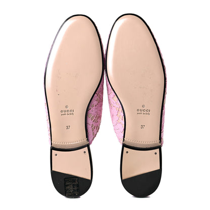 Gucci Lace Malaga Kid Womens Princetown Slippers 37 Sugar Pink Skin Rose 7 of 9