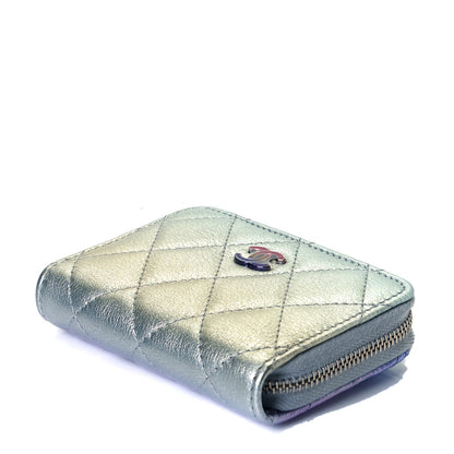 Chanel Gradient Metallic Calfskin Quilted Zip Around Coin Purse Wallet Silver Blue Yellow Purple 8 of 9