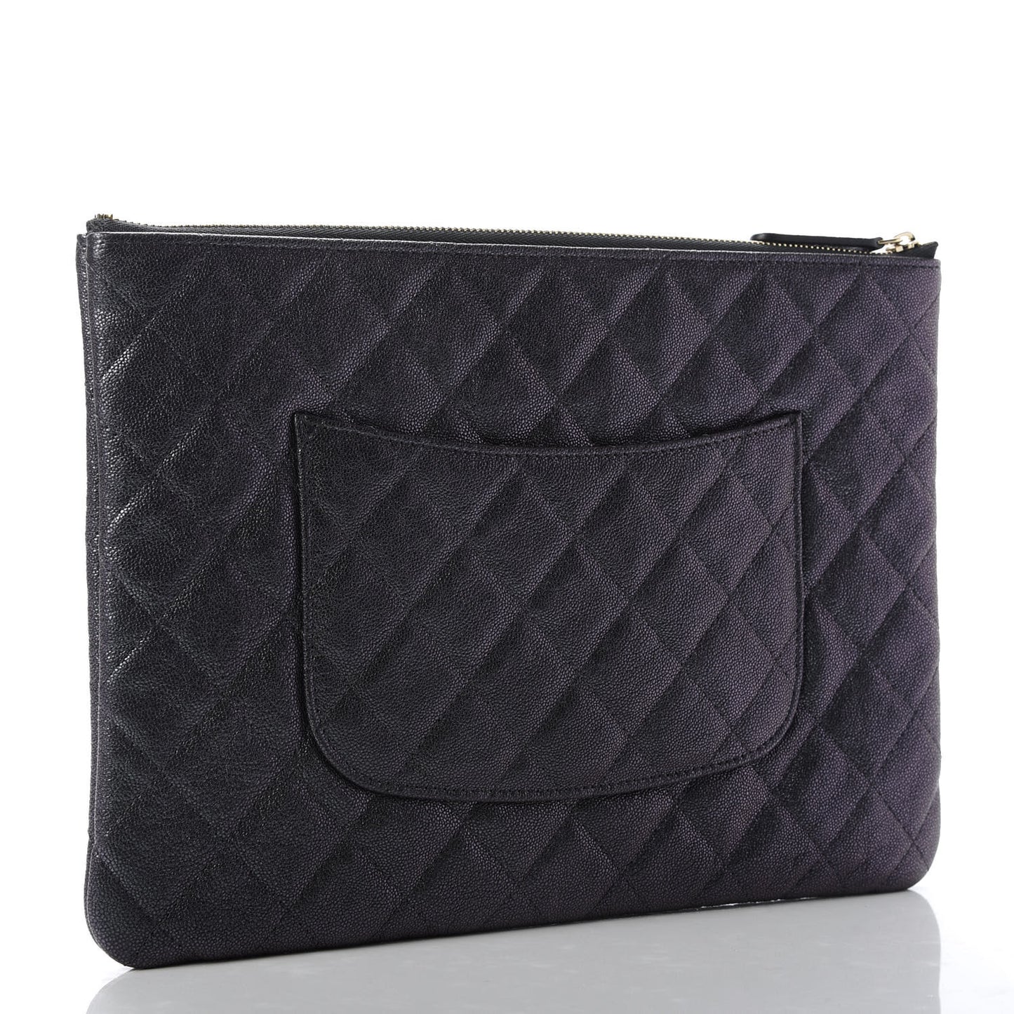 Iridescent Caviar Medium Night by the C Pouch Clutch Black