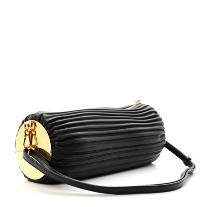 Loewe Lambskin Pleated Bracelet Pouch Shoulder Bag Black 3 of 9