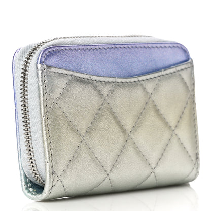 Chanel Gradient Metallic Calfskin Quilted Zip Around Coin Purse Wallet Silver Blue Yellow Purple 3 of 11