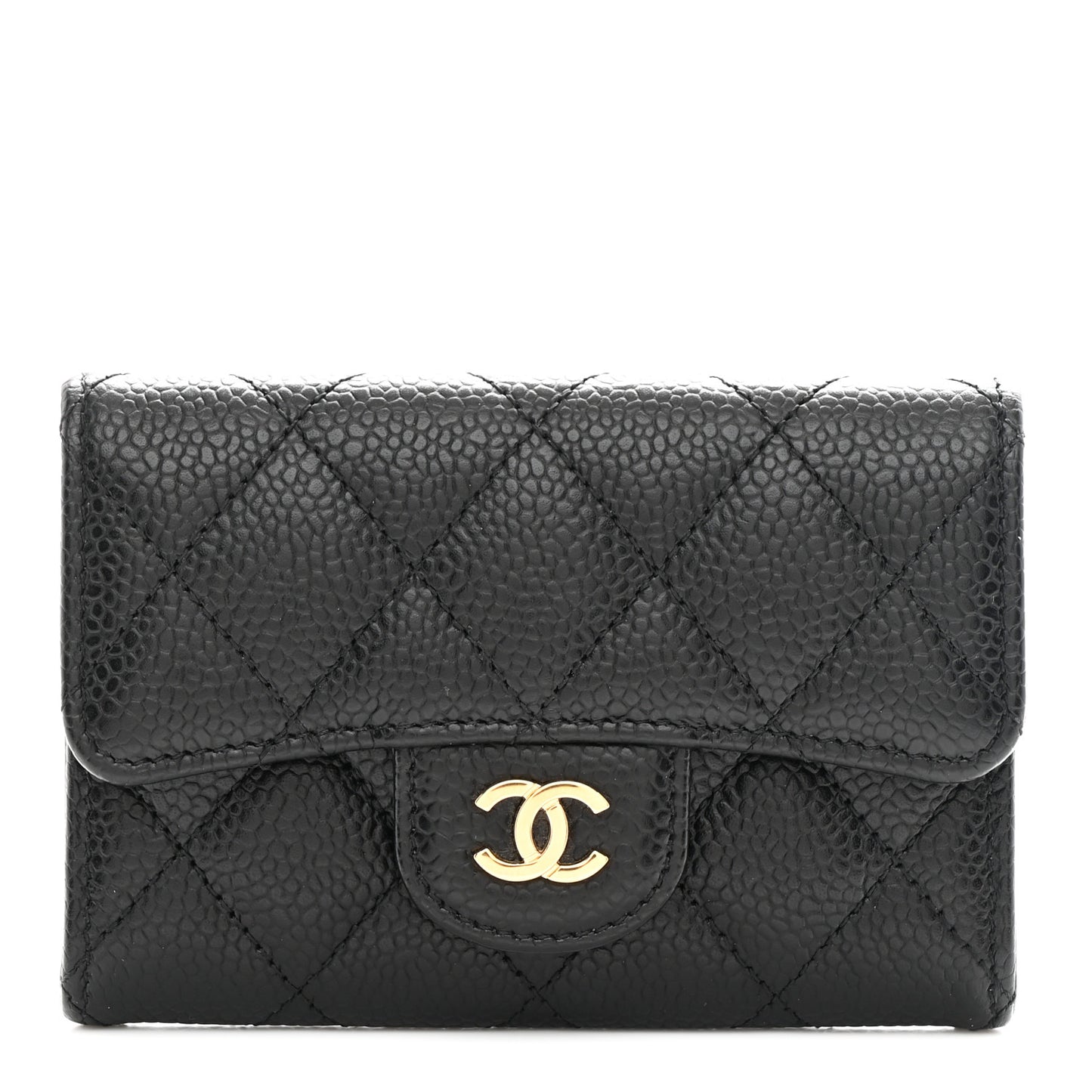 Caviar Quilted Flap Card Holder Wallet Black