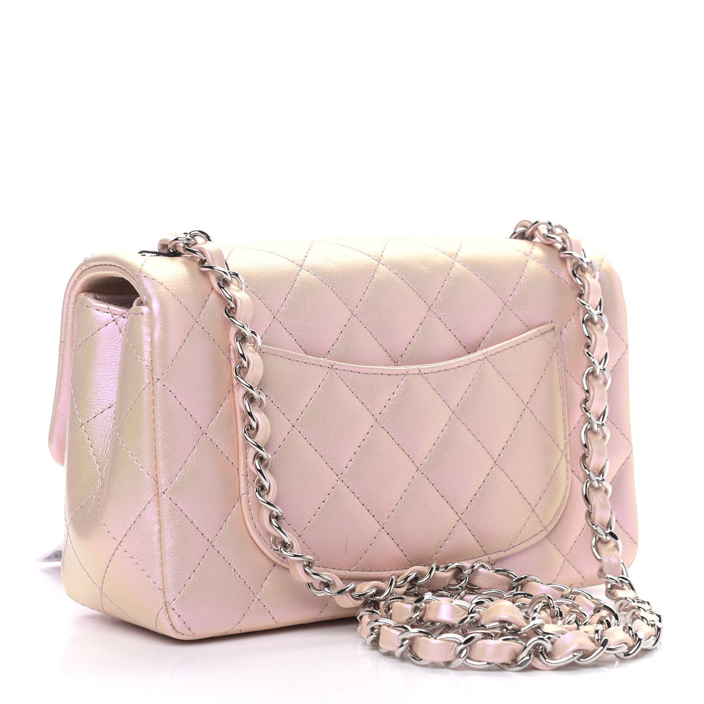 Iridescent Calfskin Quilted Mini Rectangular Flap Pink