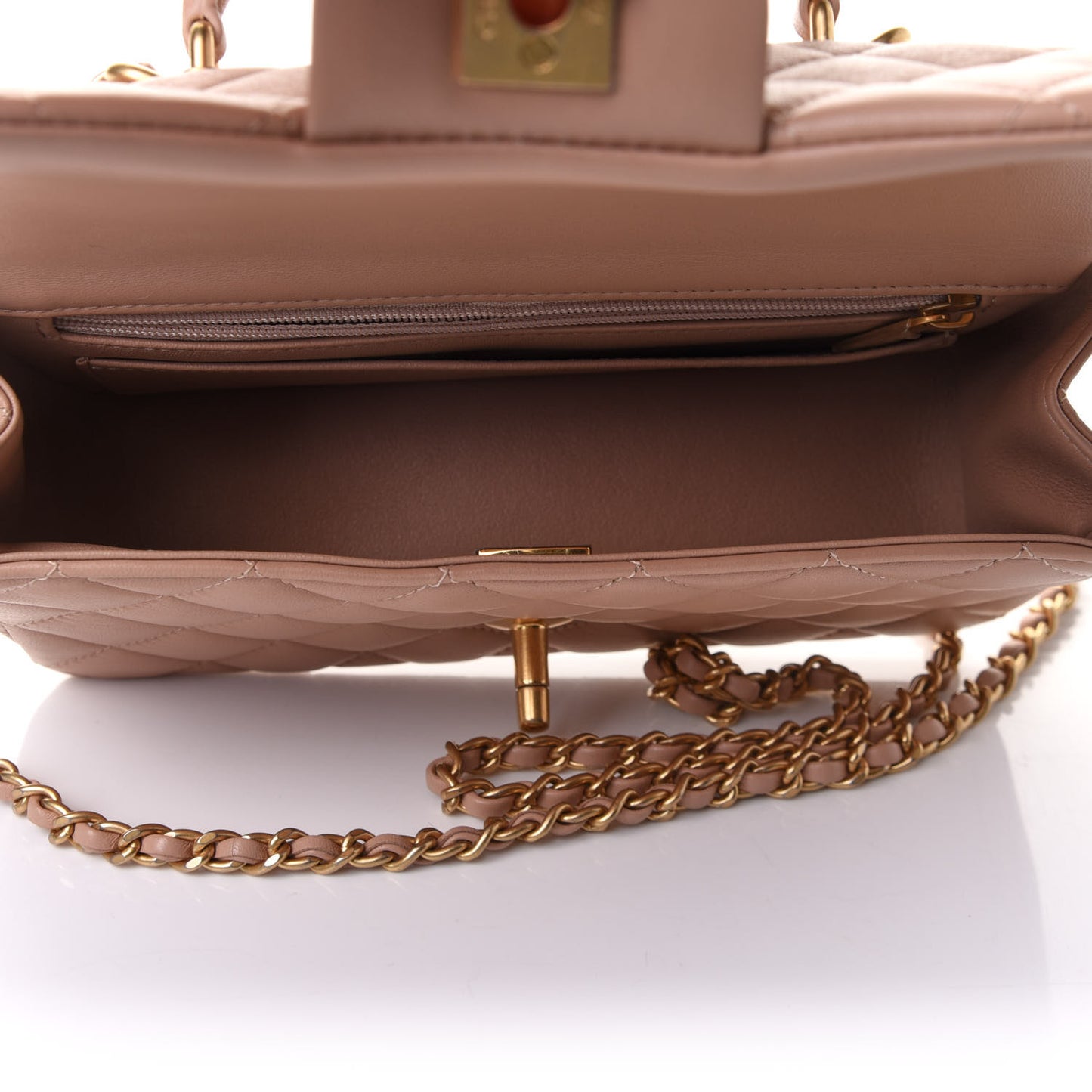 Lambskin Quilted Mini Top Handle Rectangular Flap Beige