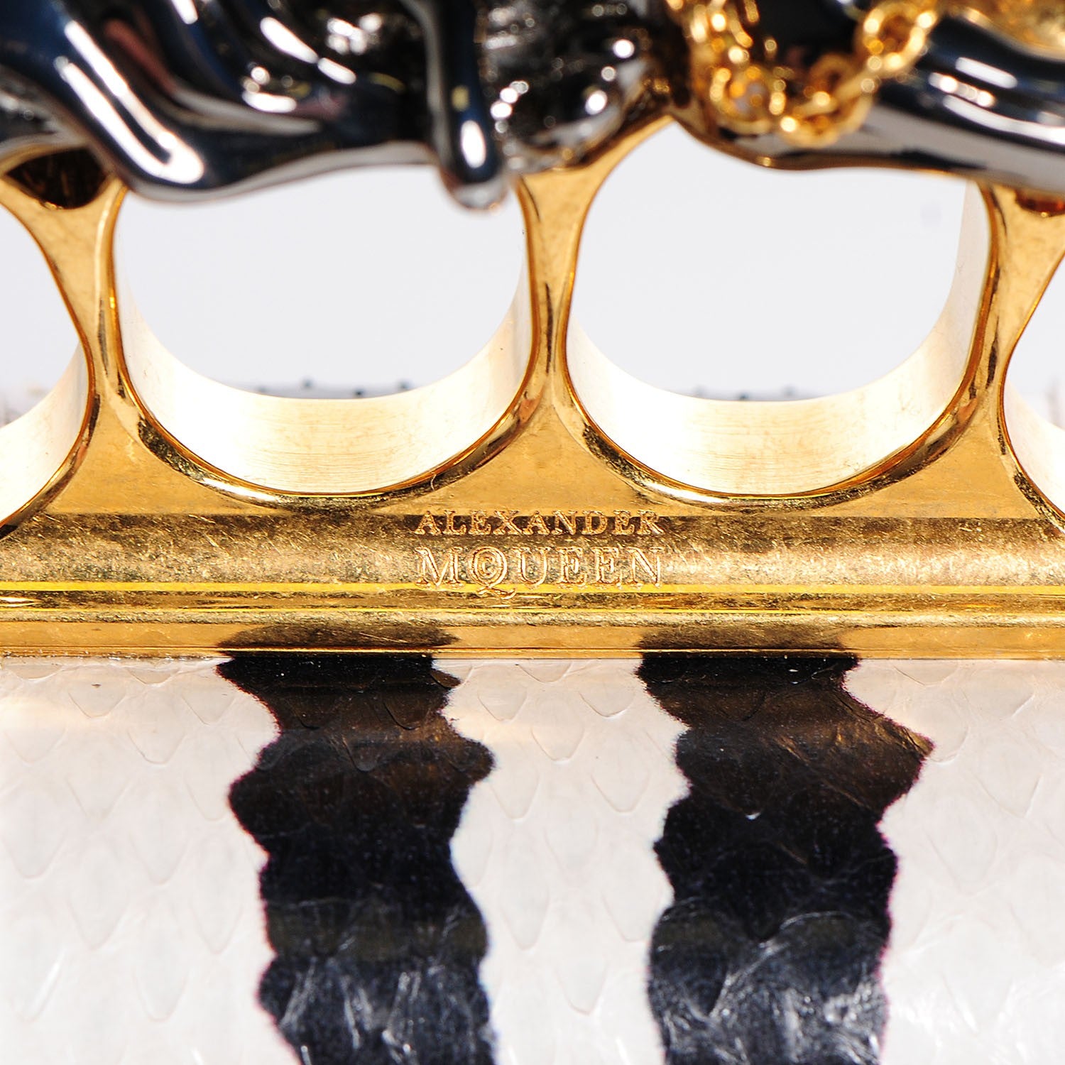 Alexander McQueen Watersnake Panther Knuckle Duster Clutch Black White 9 of 11