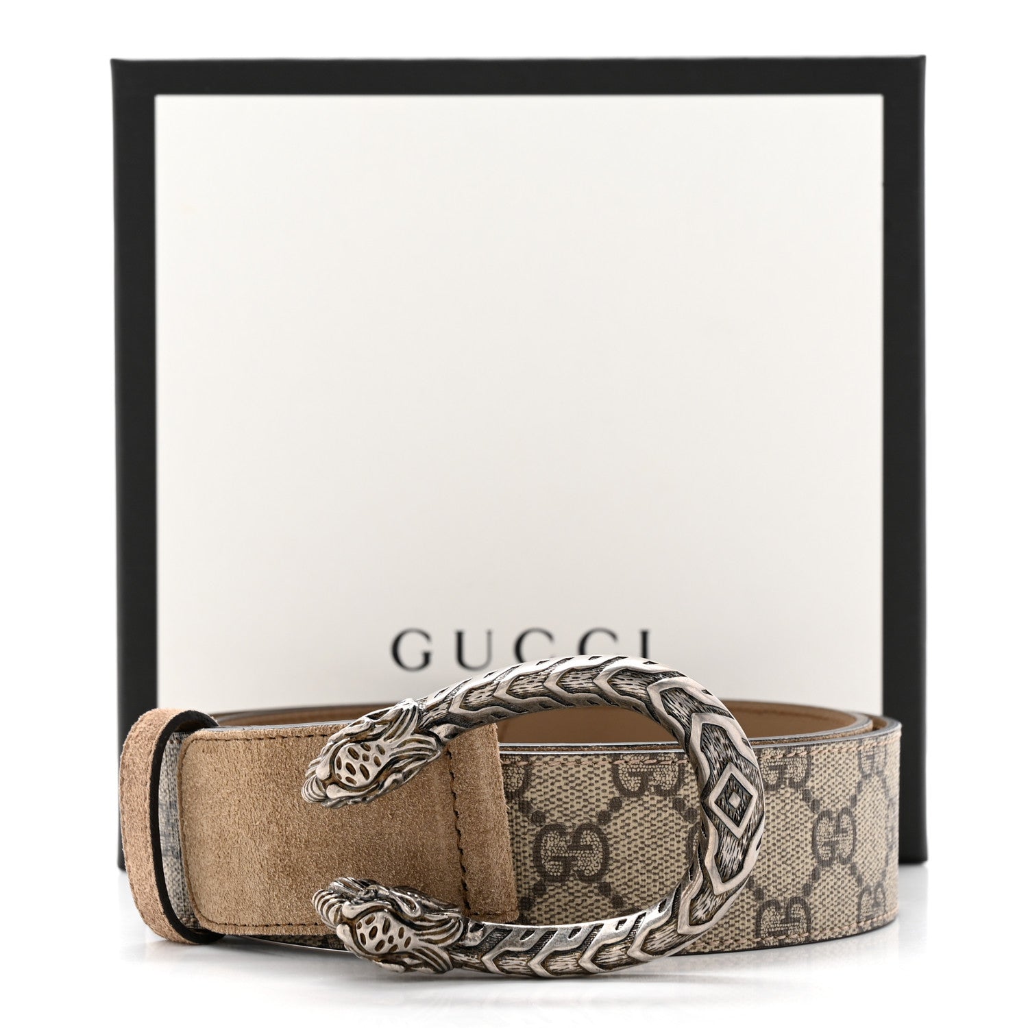 Gucci GG Supreme Monogram Suede Dionysus 40mm Belt 80/32 Beige Taupe 5 of 5