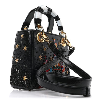 Christian Dior X DOROTHY IANNONE Crinkled Calfskin Crystal Beaded Mini Lady Dior Art Black Multicolor 3 of 9