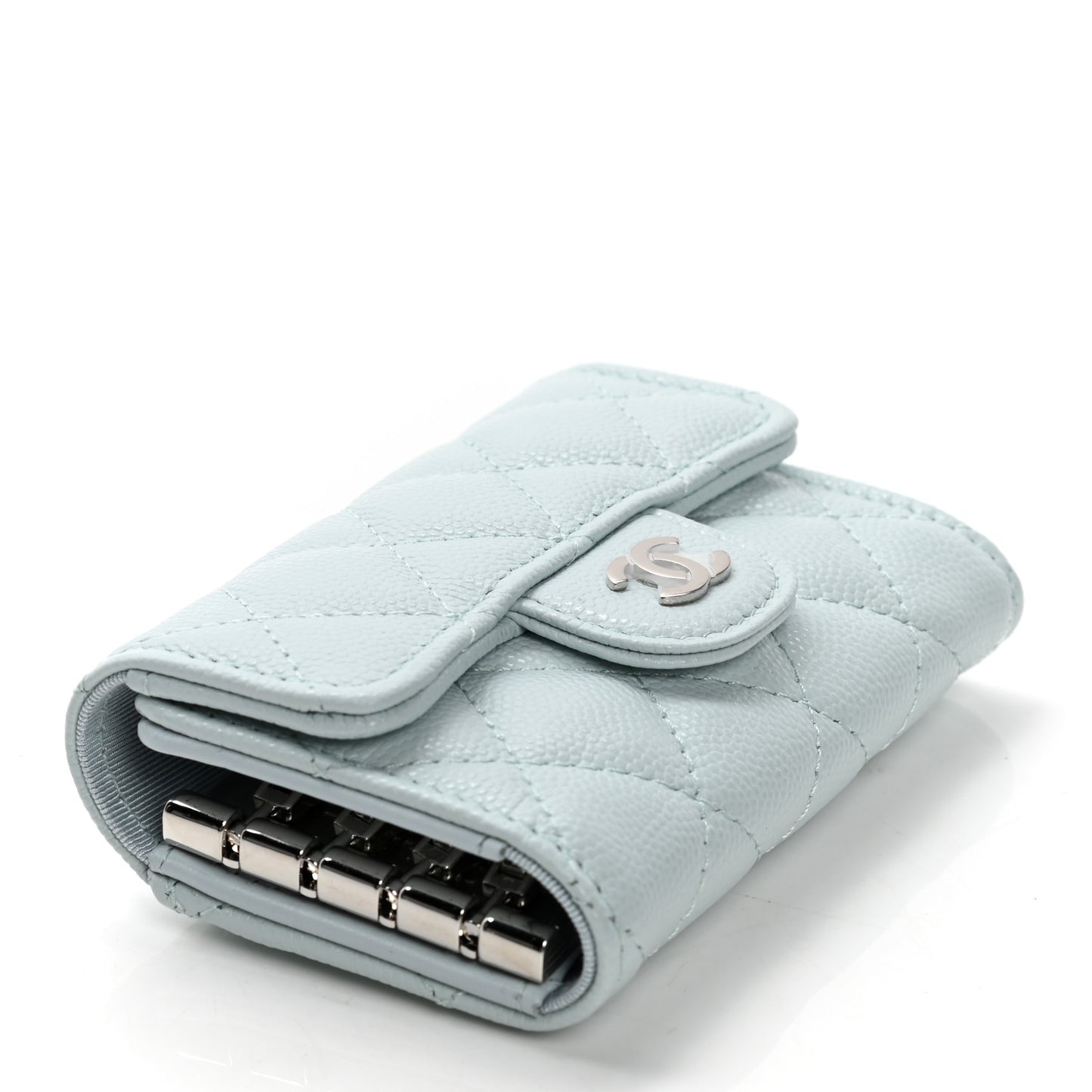 Caviar Quilted Classic 4 Key Holder Wallet Light Blue