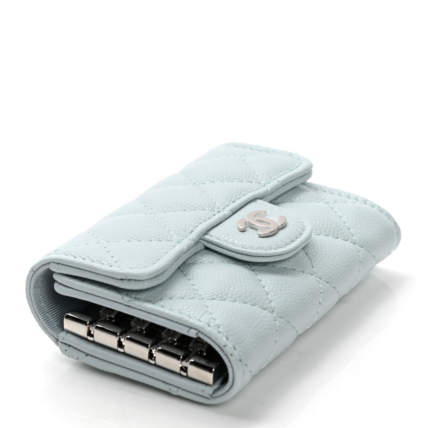 Chanel Caviar Quilted Classic 4 Key Holder Wallet Light Blue 3 of 7