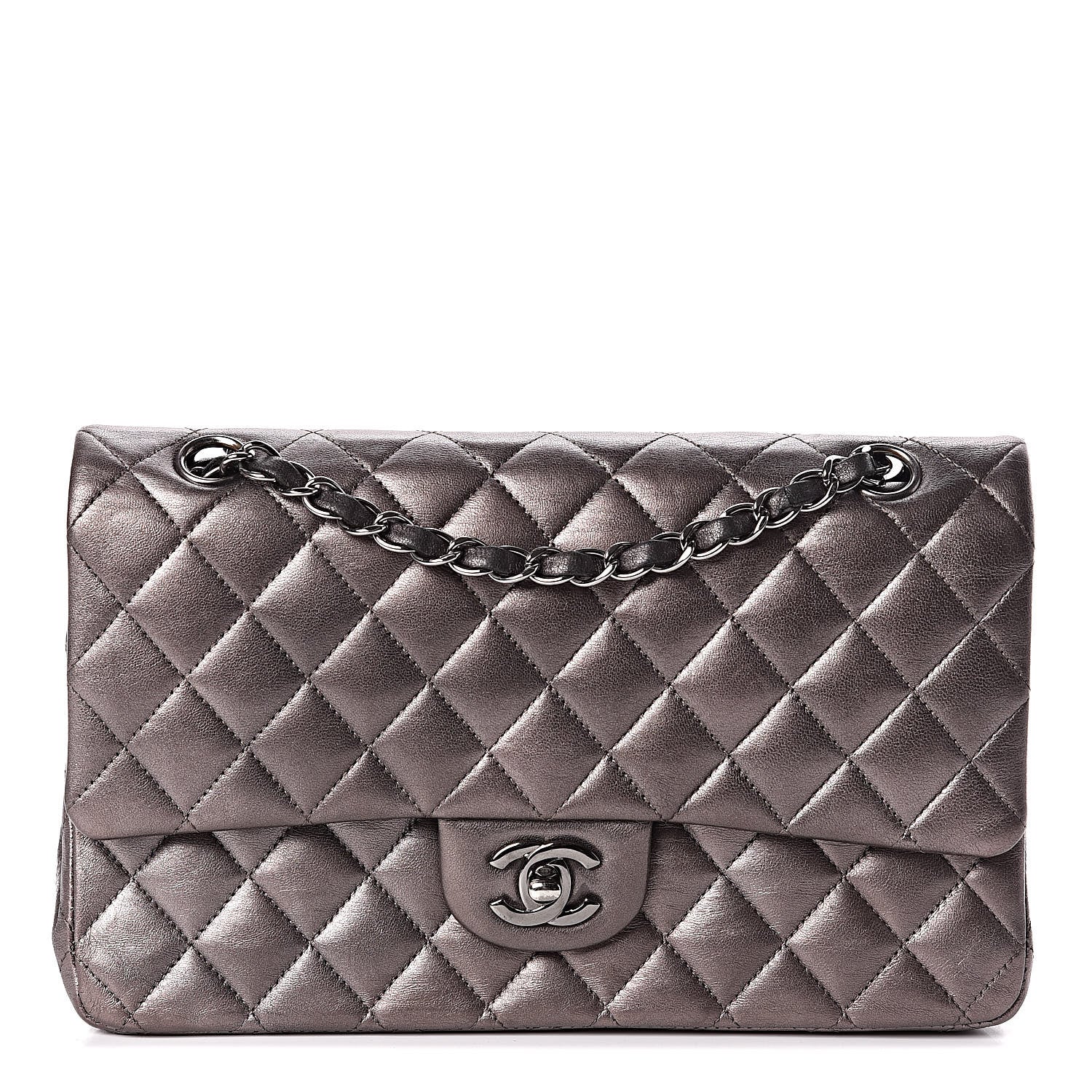 Chanel Metallic Lambskin Quilted Medium Double Flap Dark Grey 1 of 11
