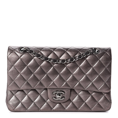 Chanel Metallic Lambskin Quilted Medium Double Flap Dark Grey 1 of 11