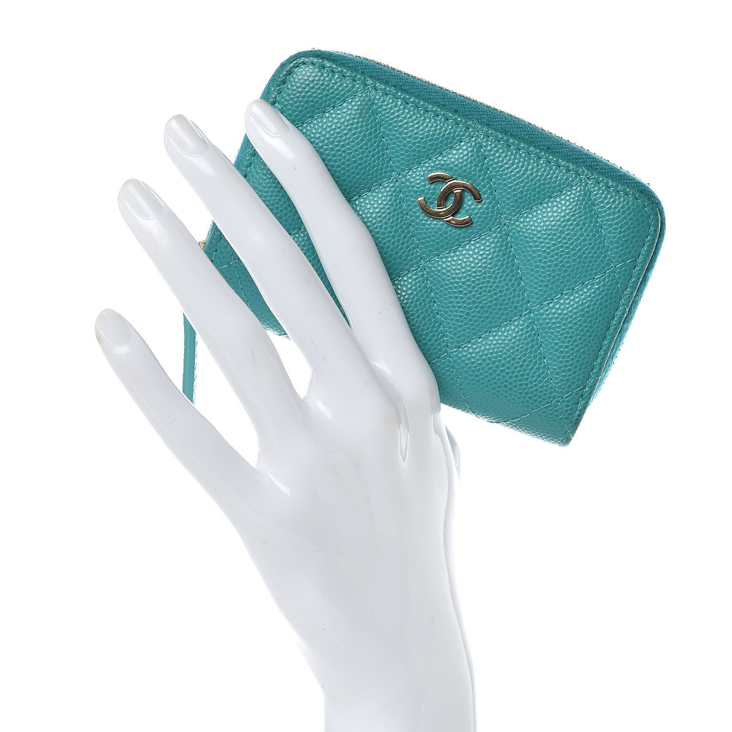 Chanel Caviar Quilted Zip Coin Purse Turquoise 2 of 11