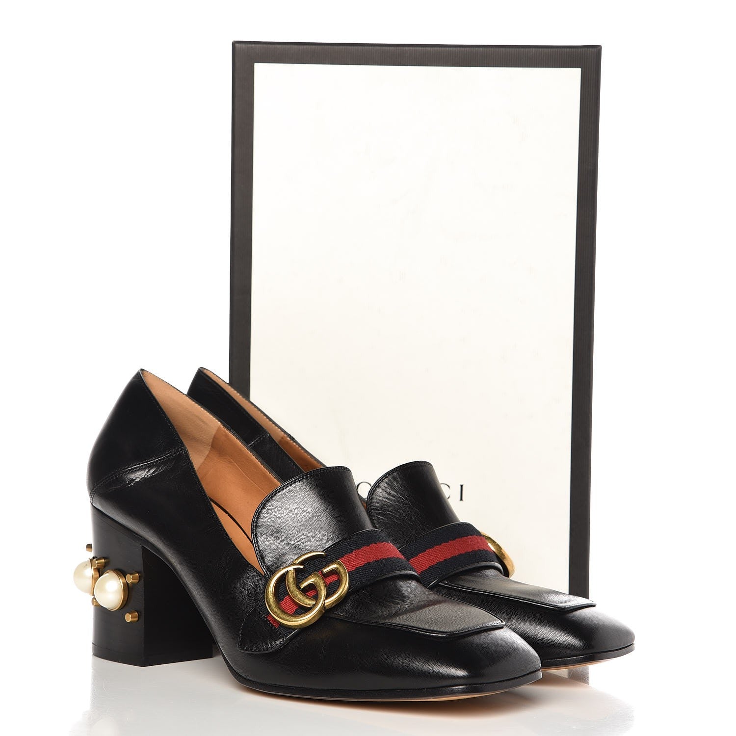 Gucci Malaga Kid Web Pearl Embellished Peyton 75mm Loafer Pumps 41 Black 10 of 10