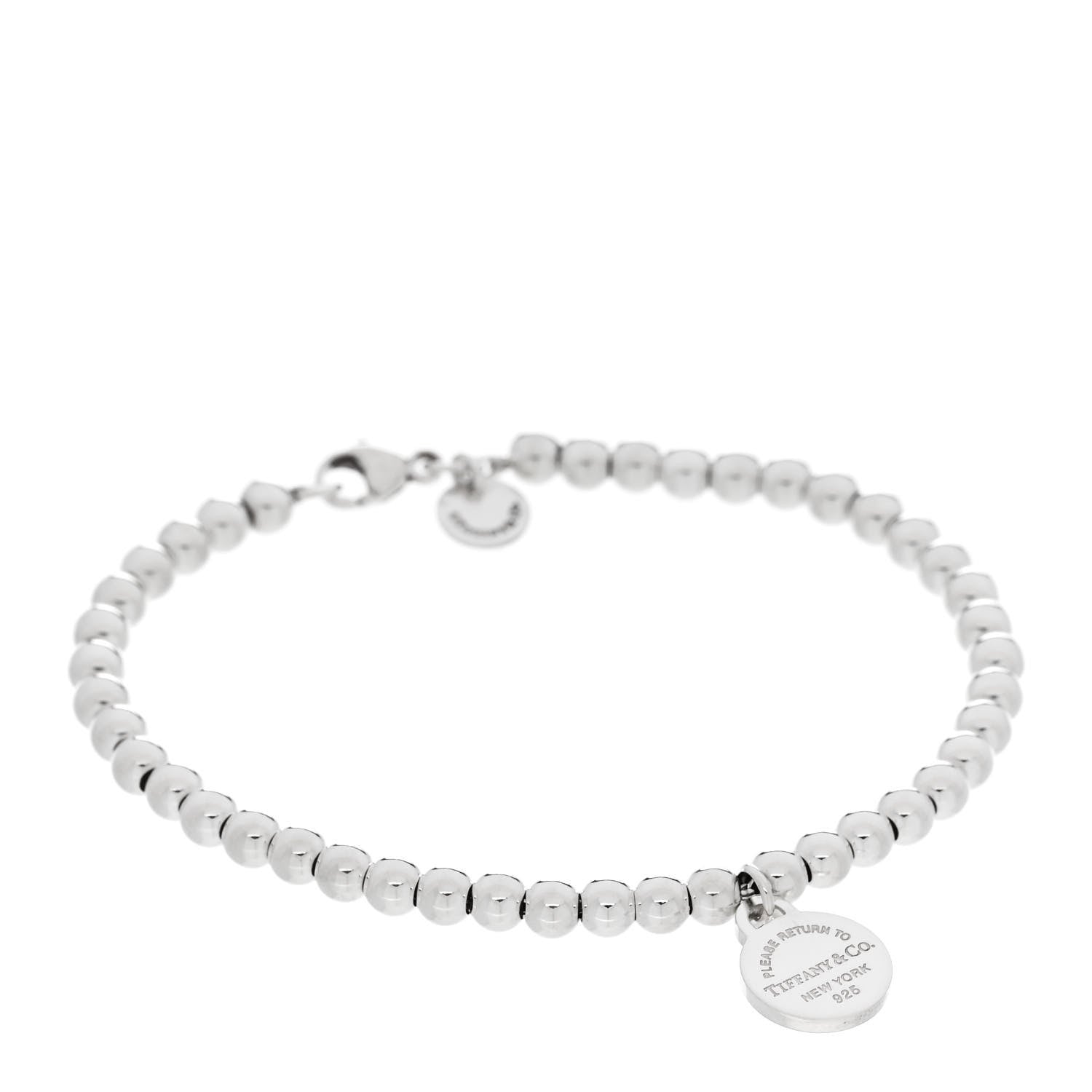 Tiffany Sterling Silver Enamel 4mm Love Heart Tag Bead Bracelet Blue 1 of 7
