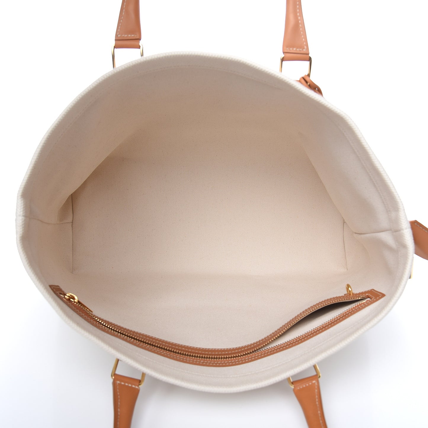 Canvas Calfskin Horizontal Cabas Natural Tan