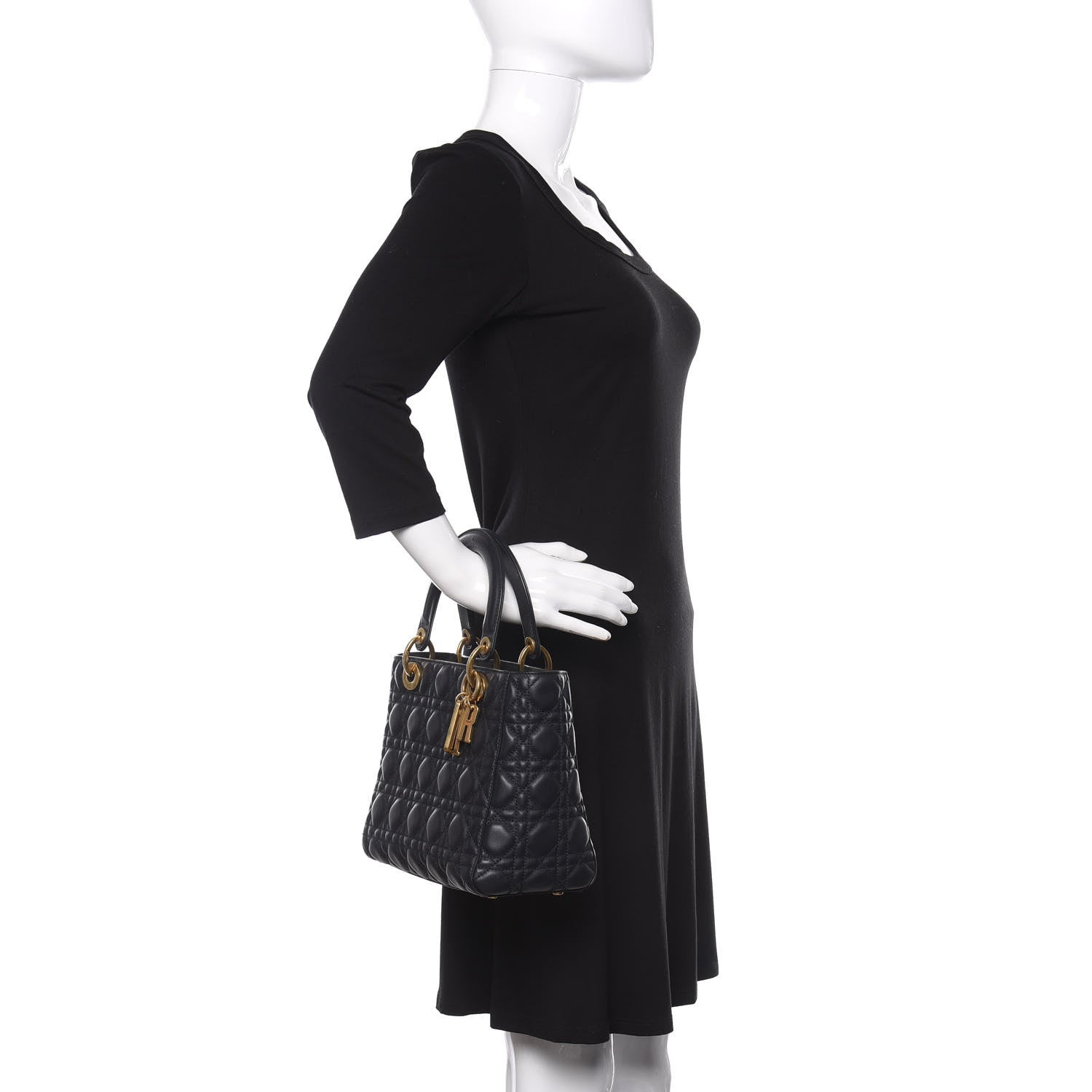 Christian Dior Lambskin Cannage Medium Lady Dior Navy Blue 2 of 12