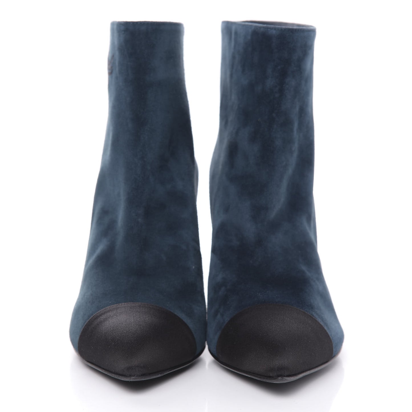 Suede Calfskin Satin Gabrielle Cap Toe Short Boots 38.5 Blue Black