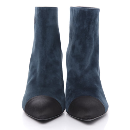 Chanel Suede Calfskin Satin Gabrielle Cap Toe Short Boots 38.5 Blue Black 2 of 10