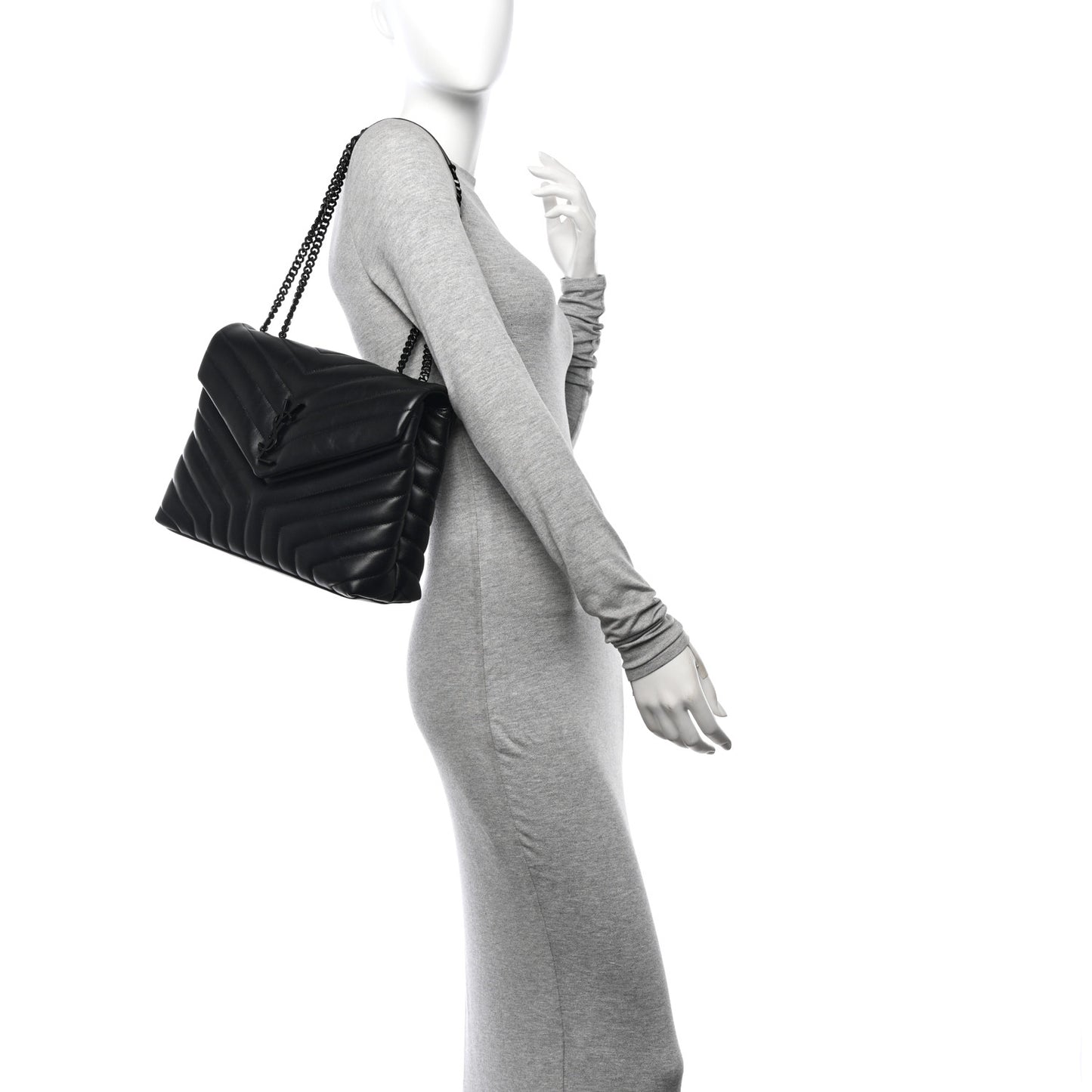 Calfskin Y Quilted Monogram Monochrome Medium Loulou Chain Satchel Black