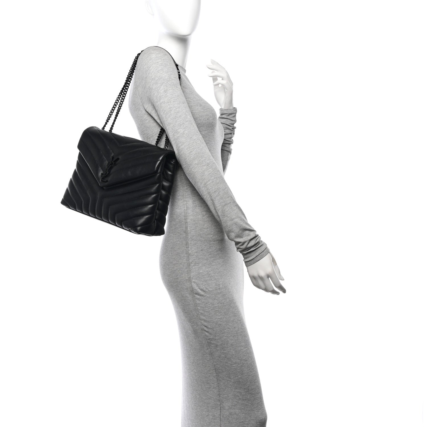 Saint Laurent Calfskin Y Quilted Monogram Monochrome Medium Loulou Chain Satchel Black 2 of 10
