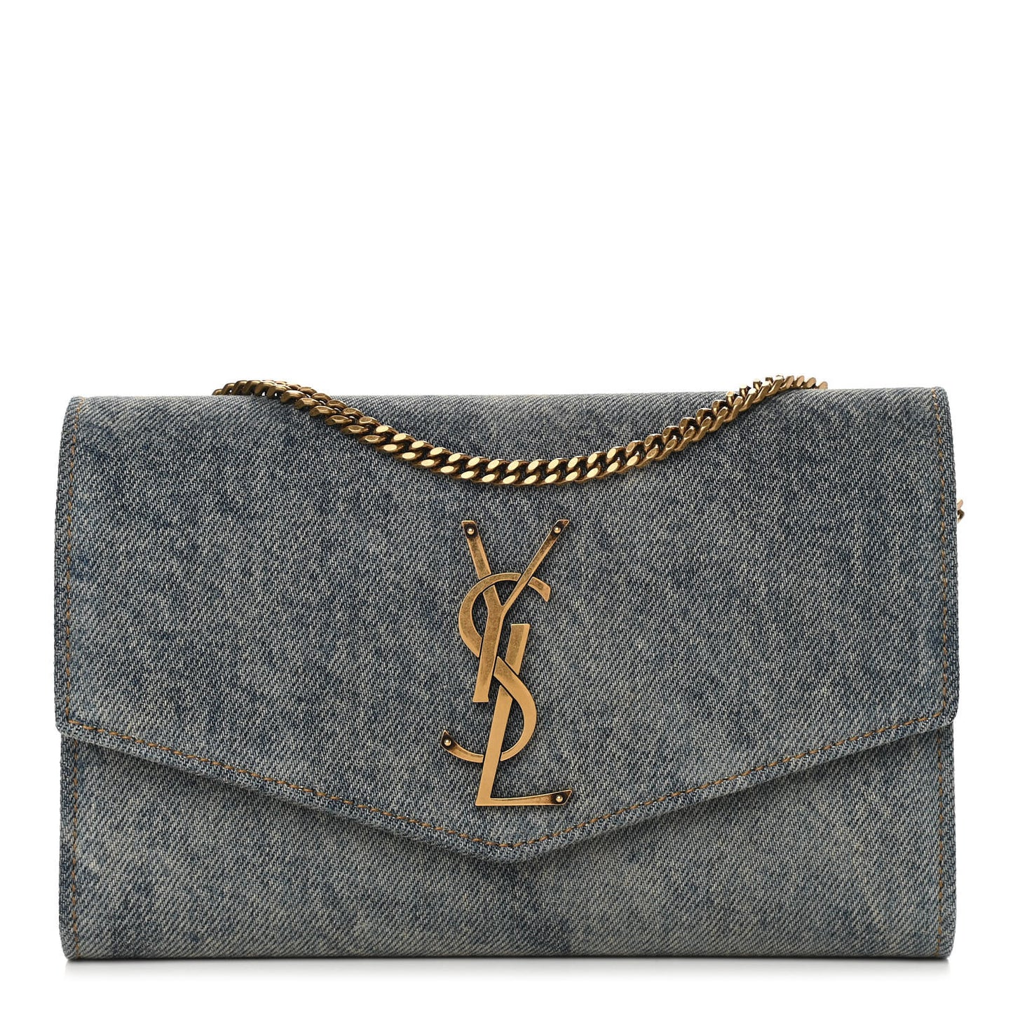 Denim Monogram Chain Wallet Rodeo Blue Cinnamon