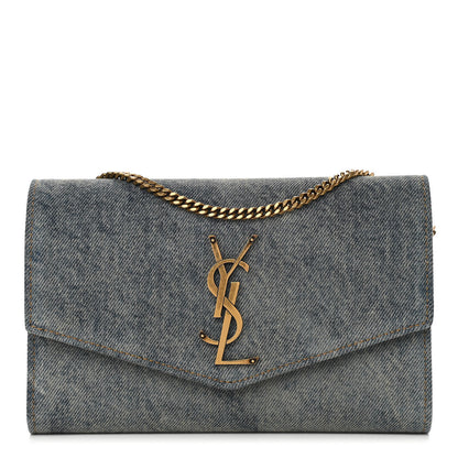 Saint Laurent Denim Monogram Chain Wallet Rodeo Blue Cinnamon 1 of 11