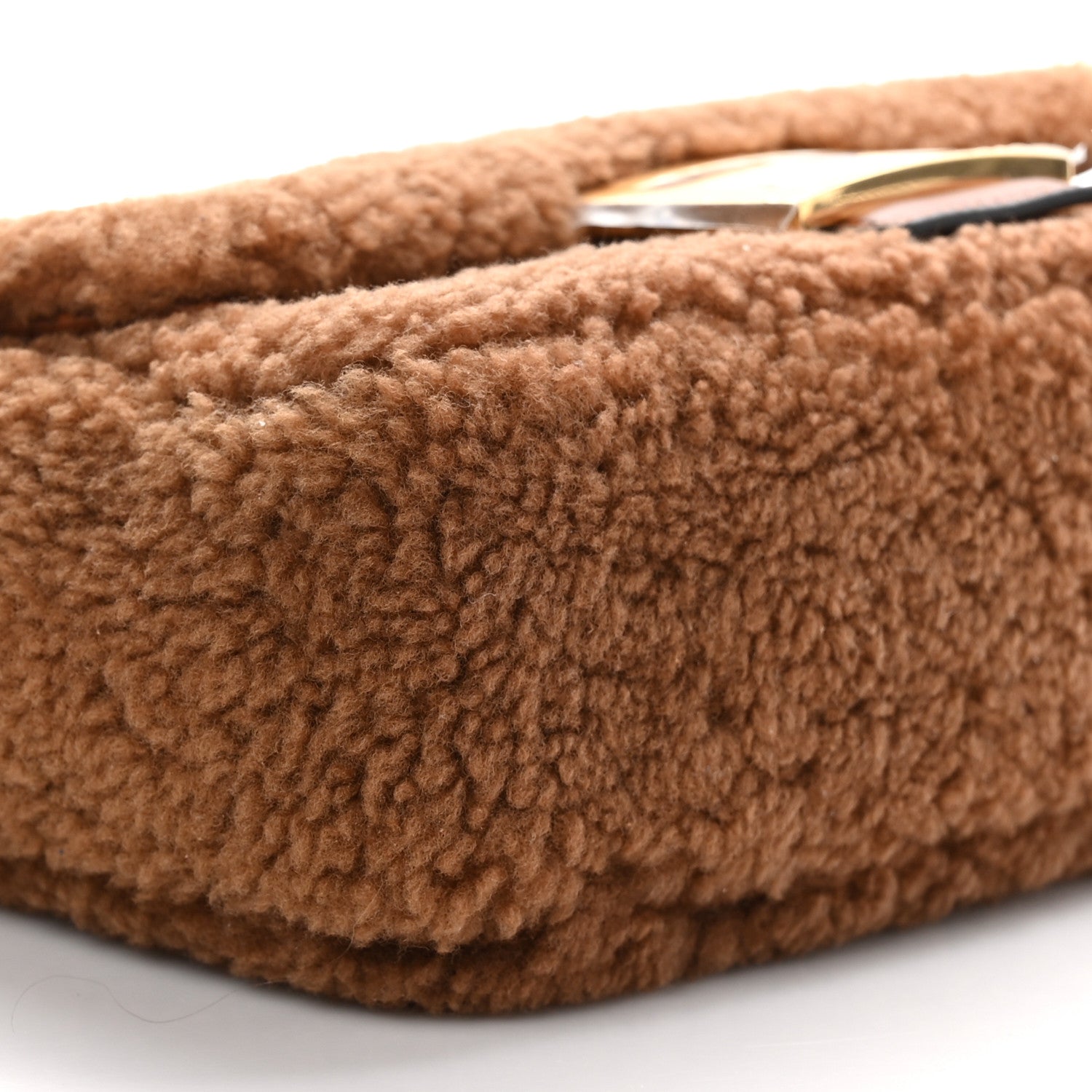 Fendi Shearling Lambskin Midi Chain Baguette Caramello 9 of 10