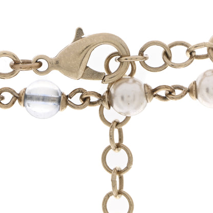 Chanel Pearl Glass Bead CC Long Necklace Blue Gold 5 of 6