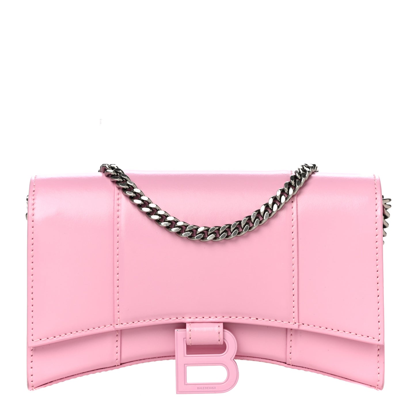 Shiny Box Calfskin Tonal B Hourglass Chain Bag Candy Pink