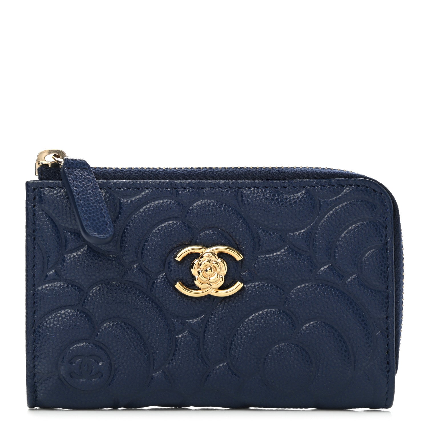 Chanel Caviar Camellia Embossed Key Holder Case Navy 1 of 8
