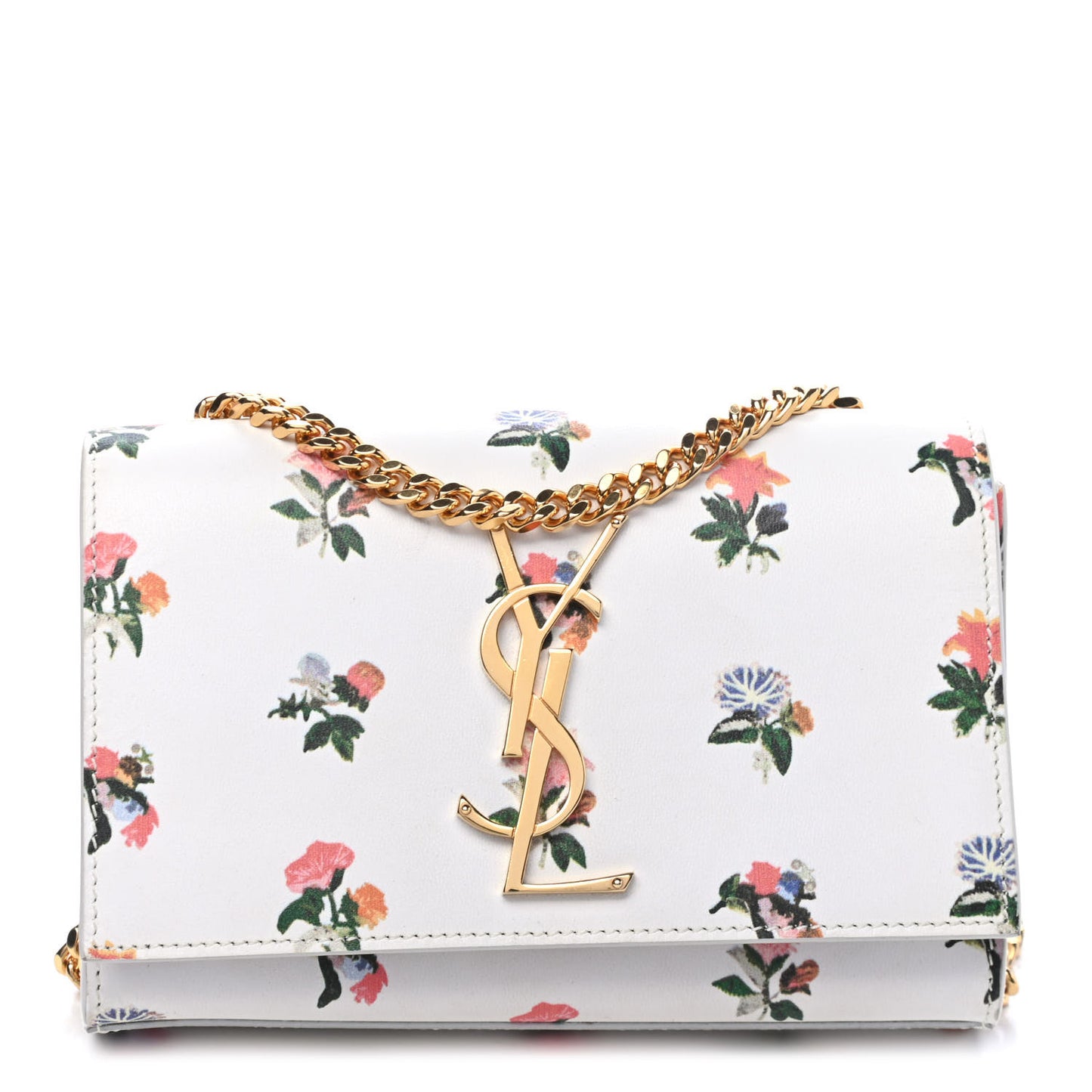 Calfskin Prairie Flower Printed Small Classic Monogram Kate Satchel White