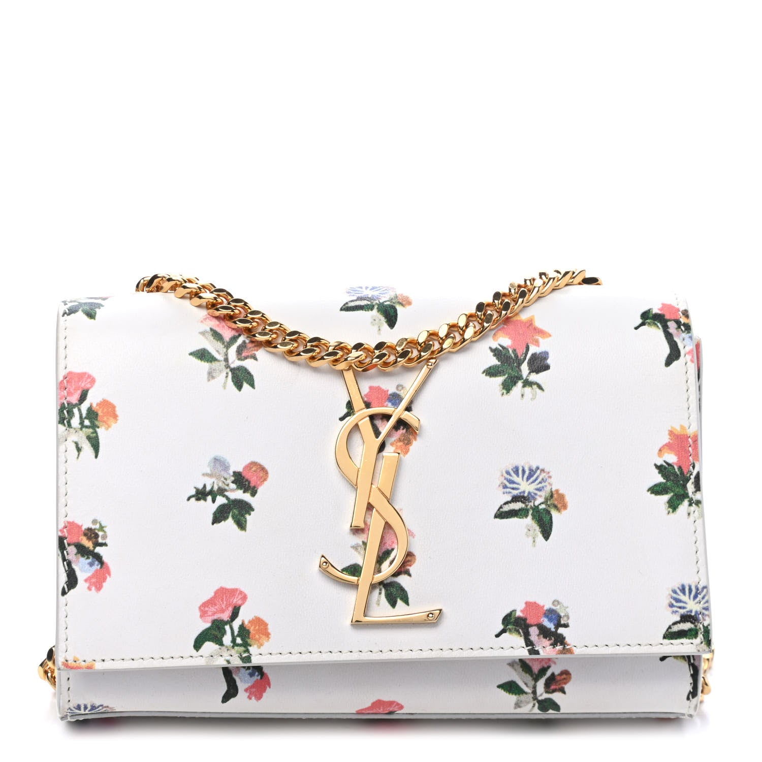 Saint Laurent Calfskin Prairie Flower Printed Small Classic Monogram Kate Satchel White 1 of 4