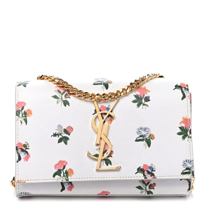 Saint Laurent Calfskin Prairie Flower Printed Small Classic Monogram Kate Satchel White 1 of 4