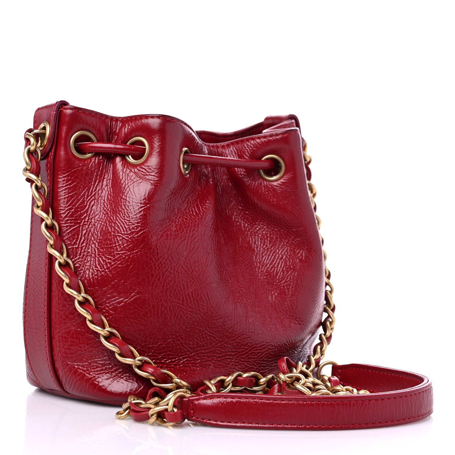 Chanel Shiny Aged Calfskin CC Chain Mini Drawstring Bag Red 3 of 10