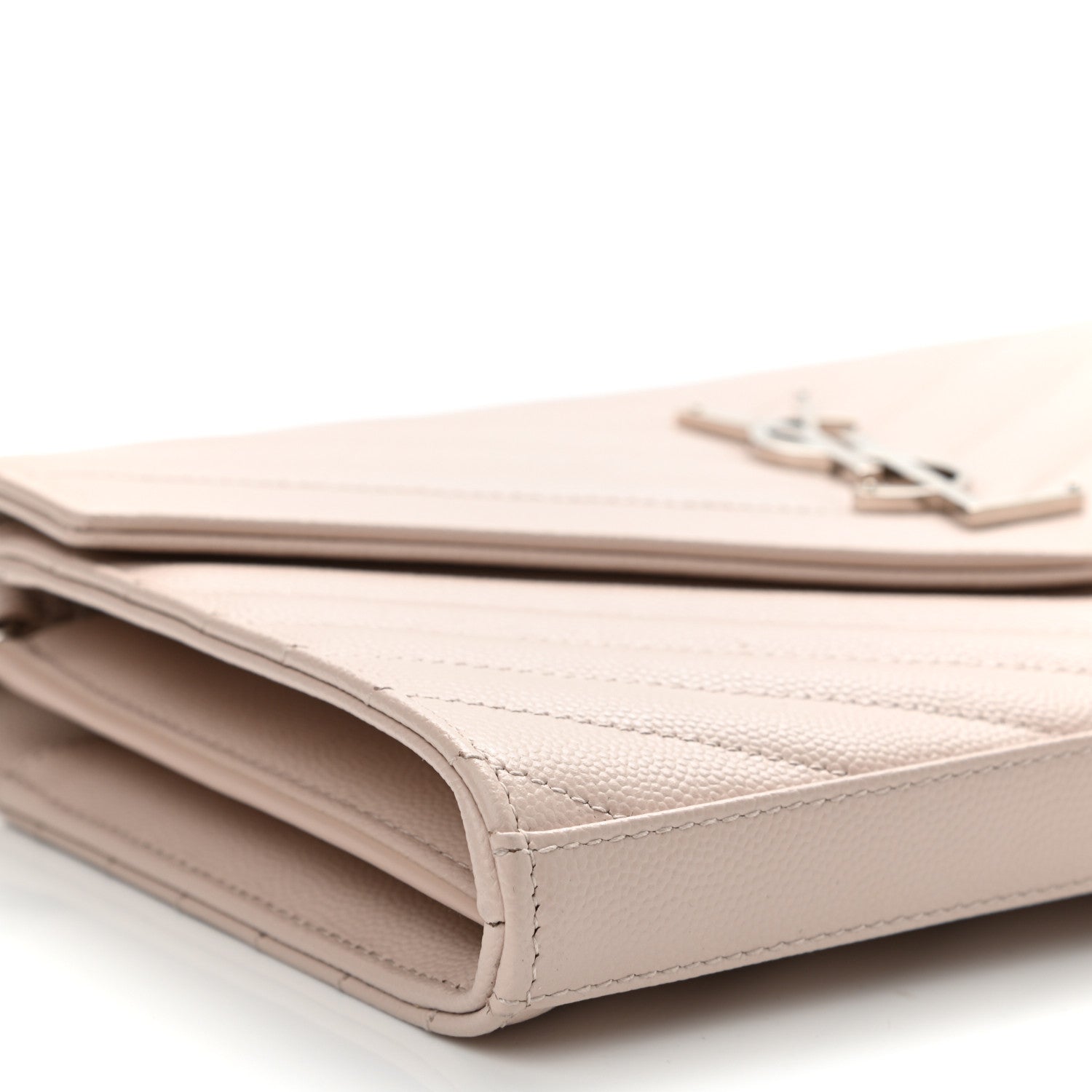 Saint Laurent Grain De Poudre Matelasse Chevron Monogram Chain Wallet Pale Pink 8 of 9