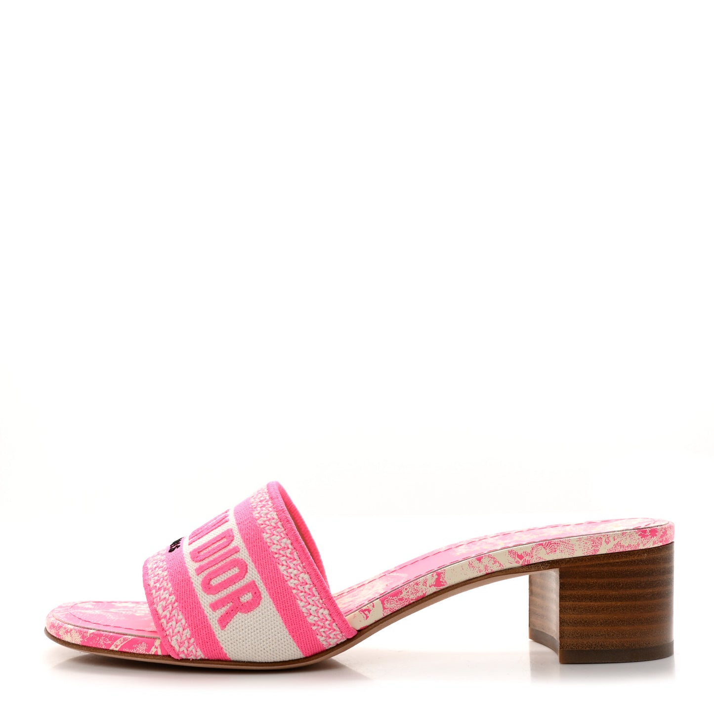 Cotton Toile de Jouy Embroidered Dway 55mm Slide Sandals 37 Off White Pink