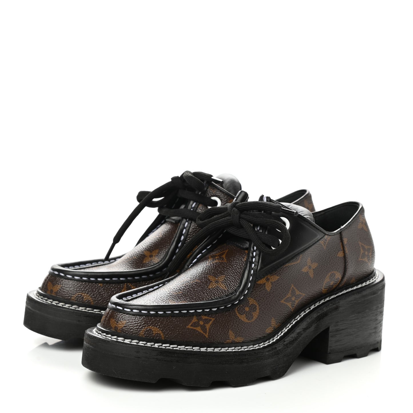Monogram Calfskin Beaubourg Platform Derby Shoes 38 Brown