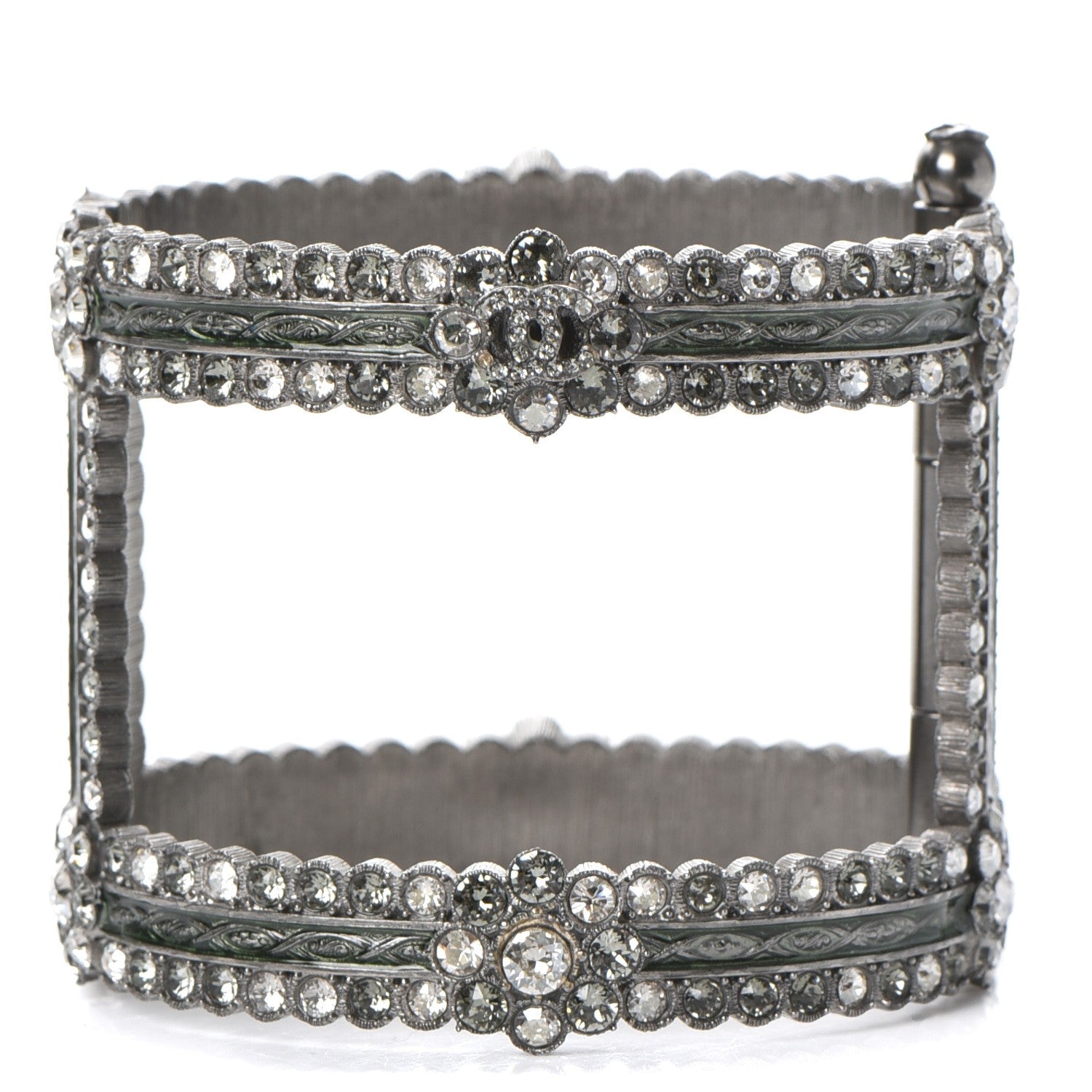 Chanel Ruthenium Crystal Cutout CC Wide Cuff 1 of 5