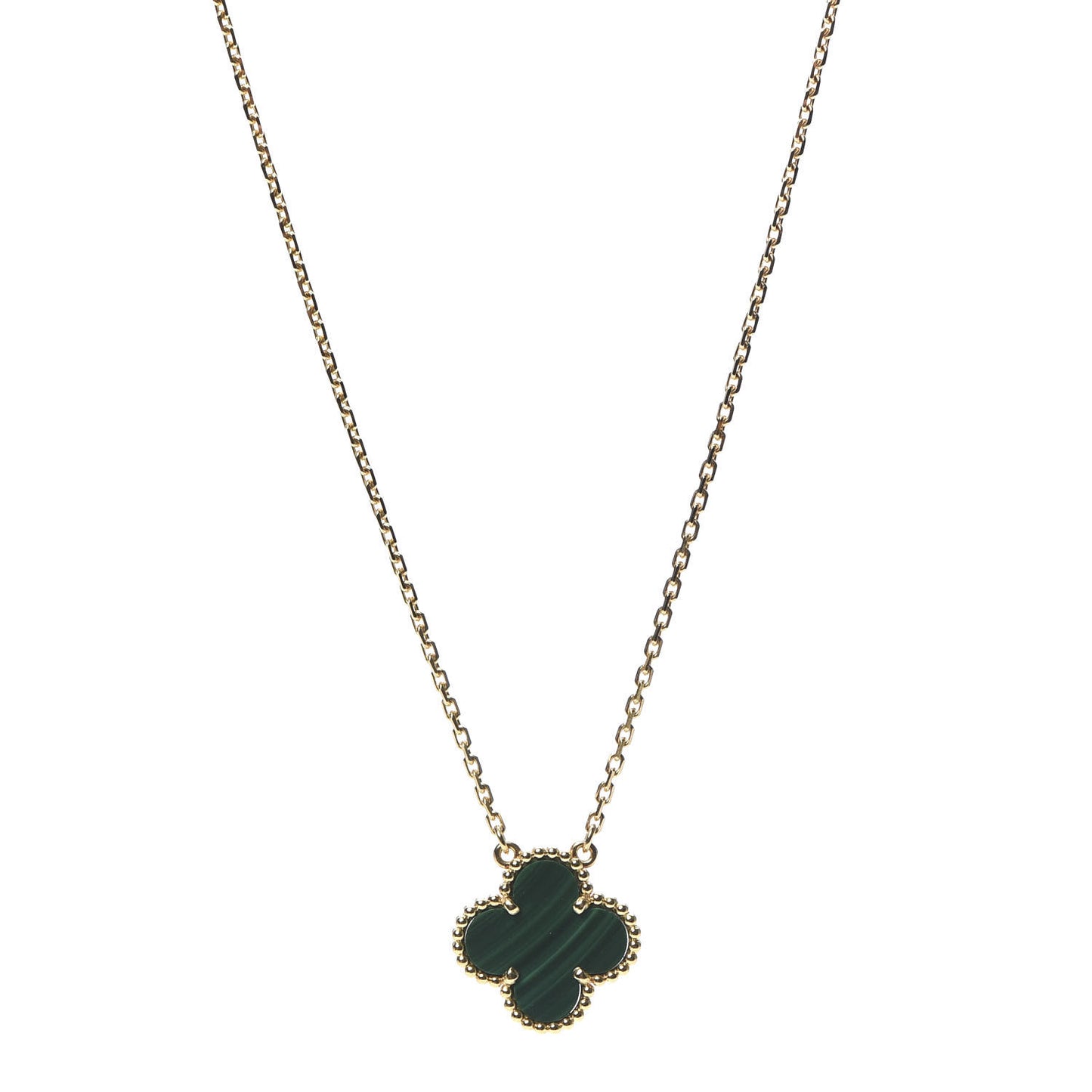 18K Yellow Gold Malachite Vintage Alhambra Pendant Necklace