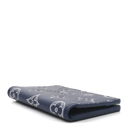 Louis Vuitton Calfskin Monogram Shadow Pocket Organizer Navy Blue White 4 of 6