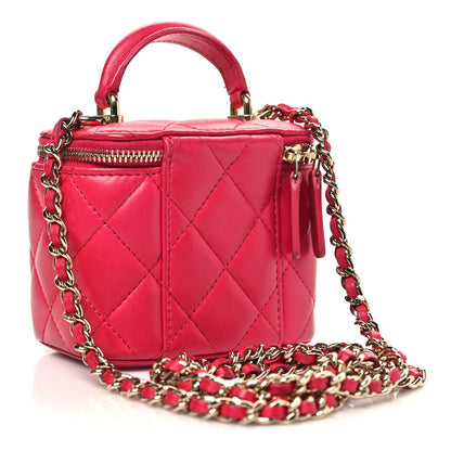 Chanel Lambskin Quilted Mini Top Handle Vanity Case With Chain Dark Pink 3 of 12