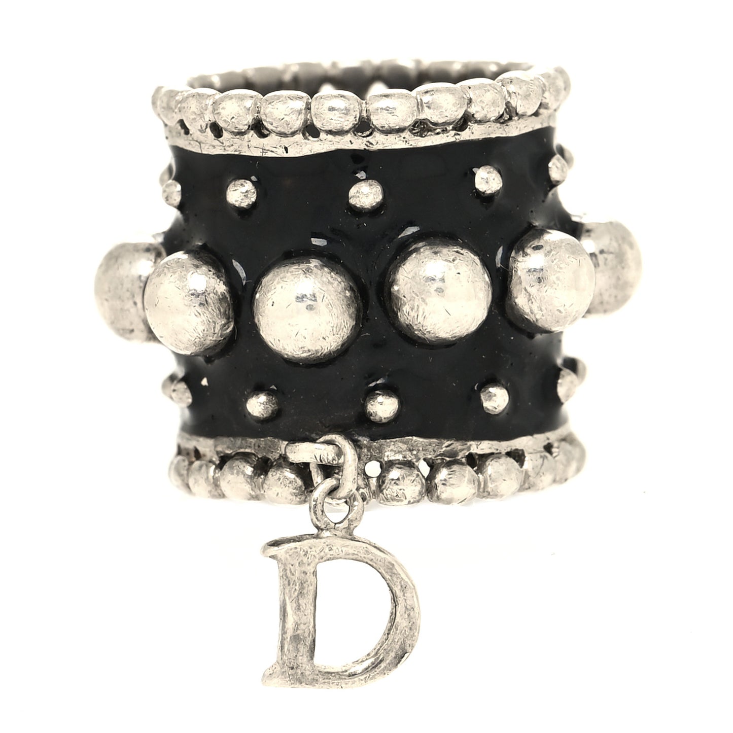 Metal Enamel Beaded Wide D Ring 52 6 Silver Black
