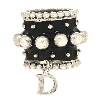 Christian Dior Metal Enamel Beaded Wide D Ring 52 6 Silver Black 1 of 4