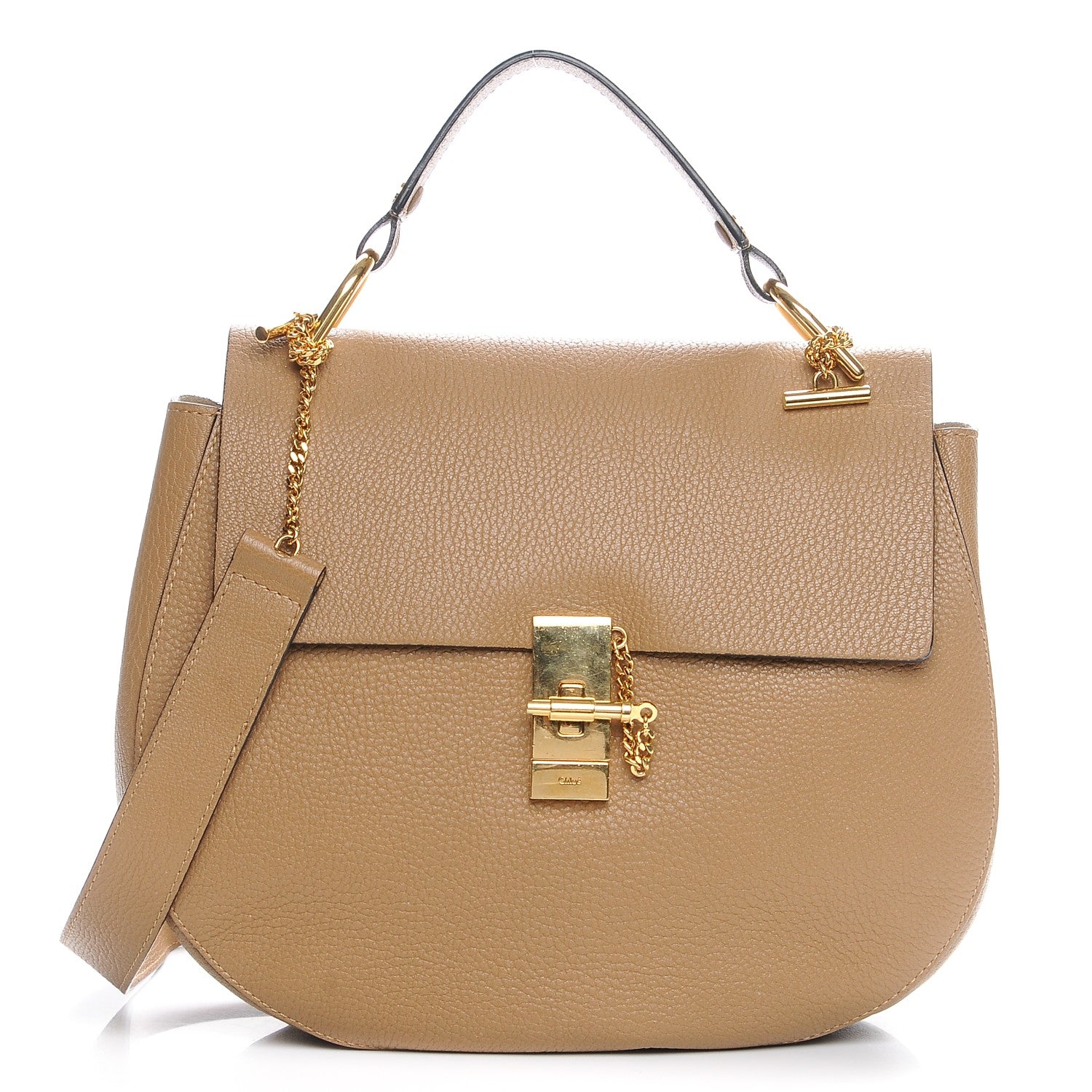 Chloe Grained Lambskin Large Drew Shoulder Bag Chestnut Cream 1 of 8